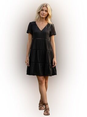 Urban Outfitters Black Tiered Chiffon Mini babydoll Dress - Size Small Boho Goth